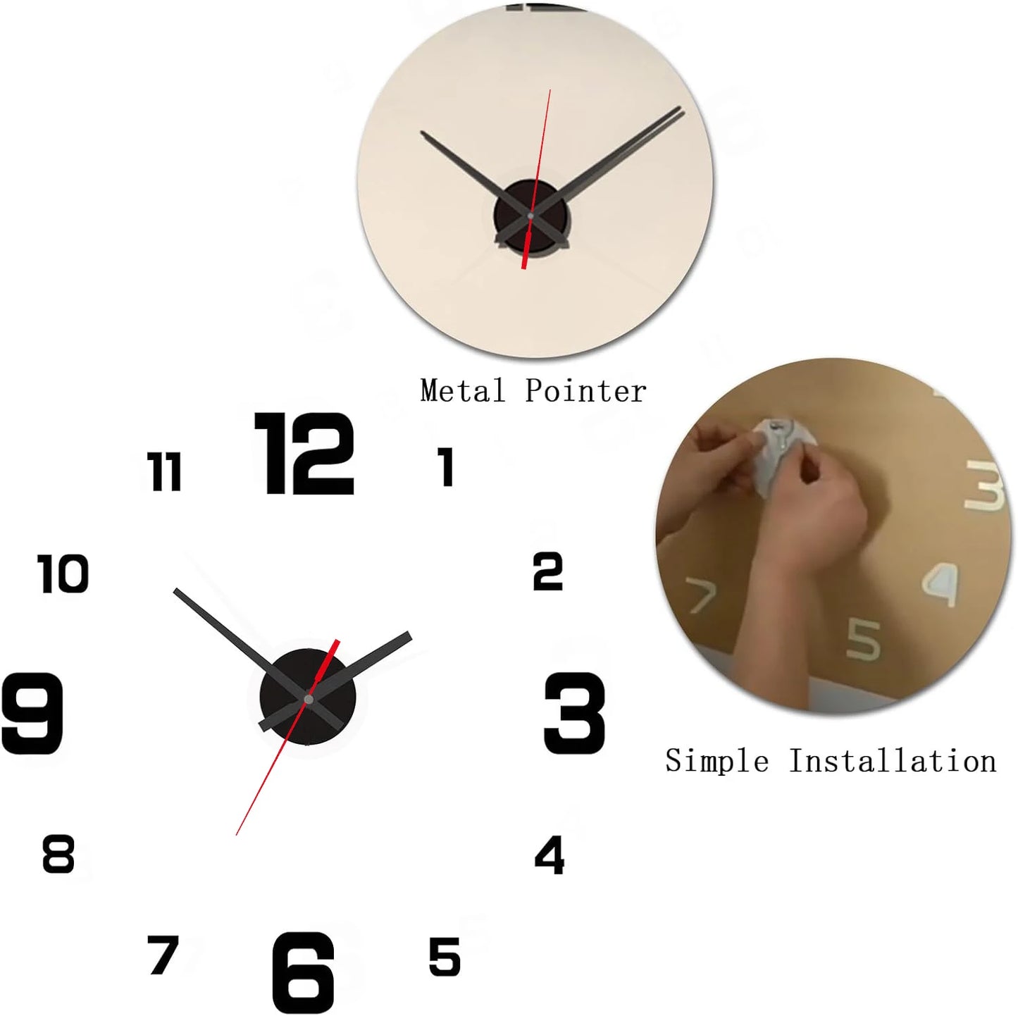 3D väggklocka DIY – självhäftande väggdekor & tyst kvartsur