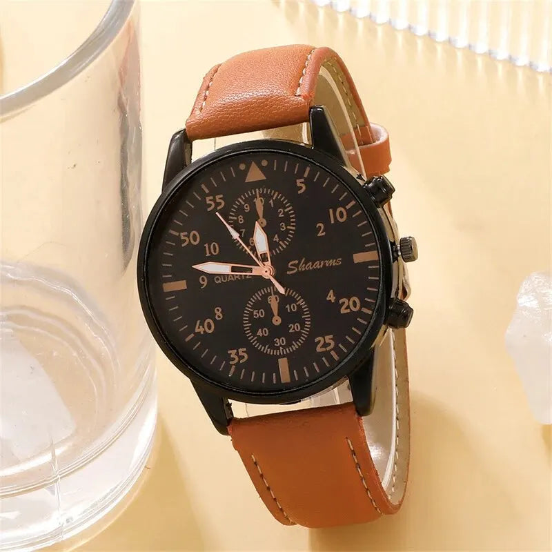 Herrklocka presentset – armbandsur med läderrem