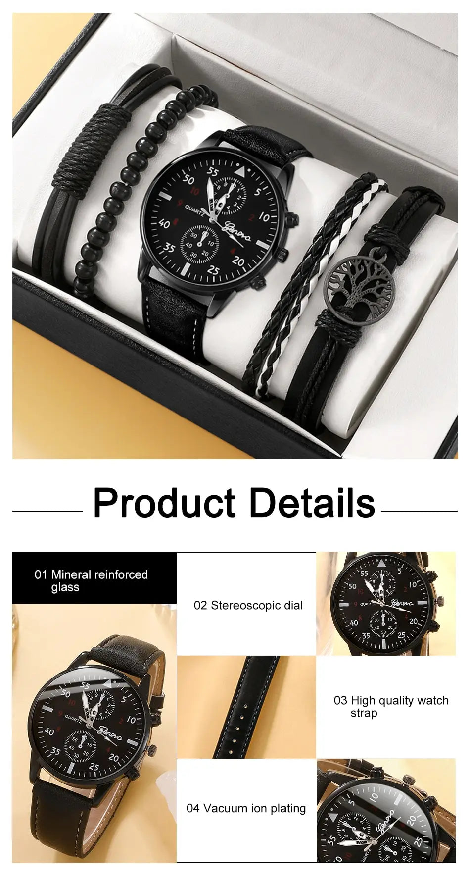 Herrklocka presentset – armbandsur med läderrem