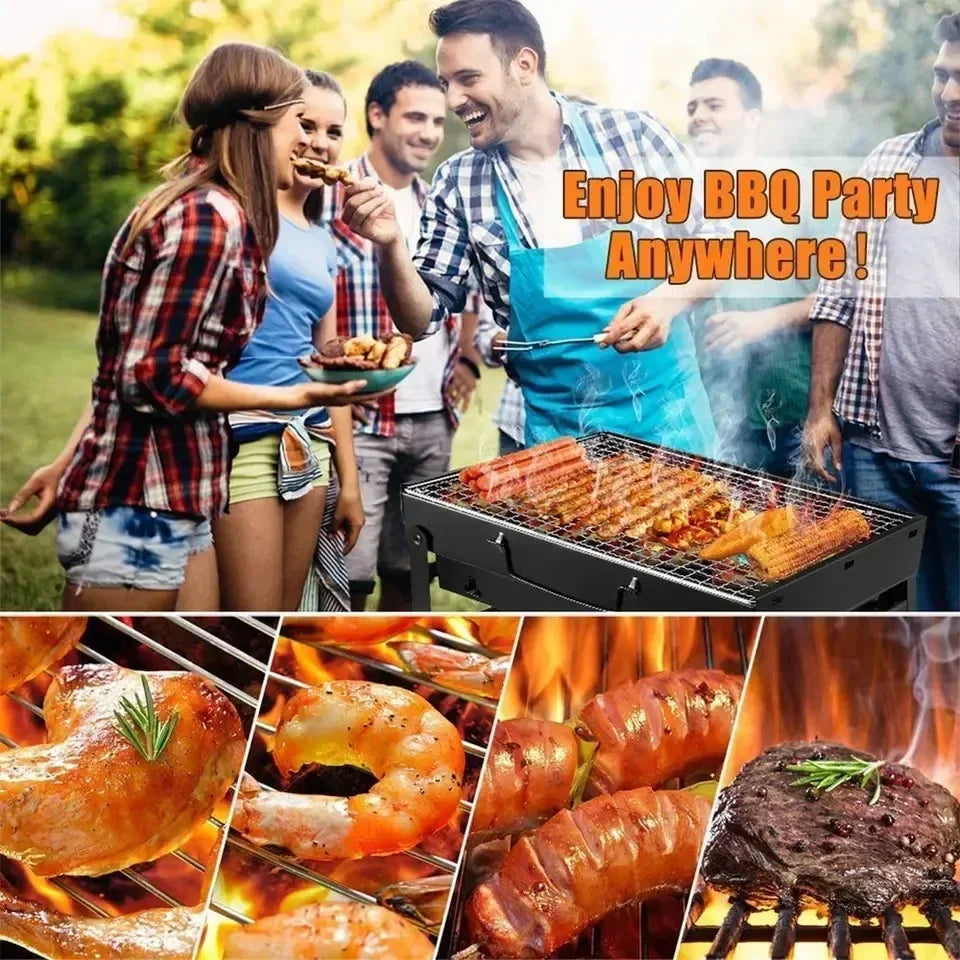 Bärbar kolgrill i rostfritt stål – mini BBQ för camping & picknick