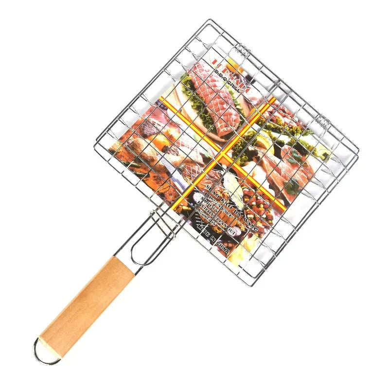 Hopfällbart grillgaller – korg med handtag för fisk, grönsaker & räkor
