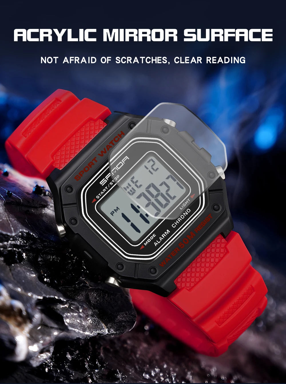 LED sportklocka herr – rektangulär digital display