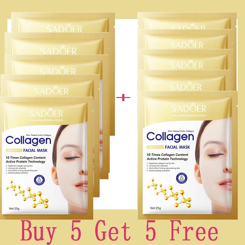 KollagenMask™ – 10-pack Anti-Åldrande Ansiktsmasker med Fukt & Lyster