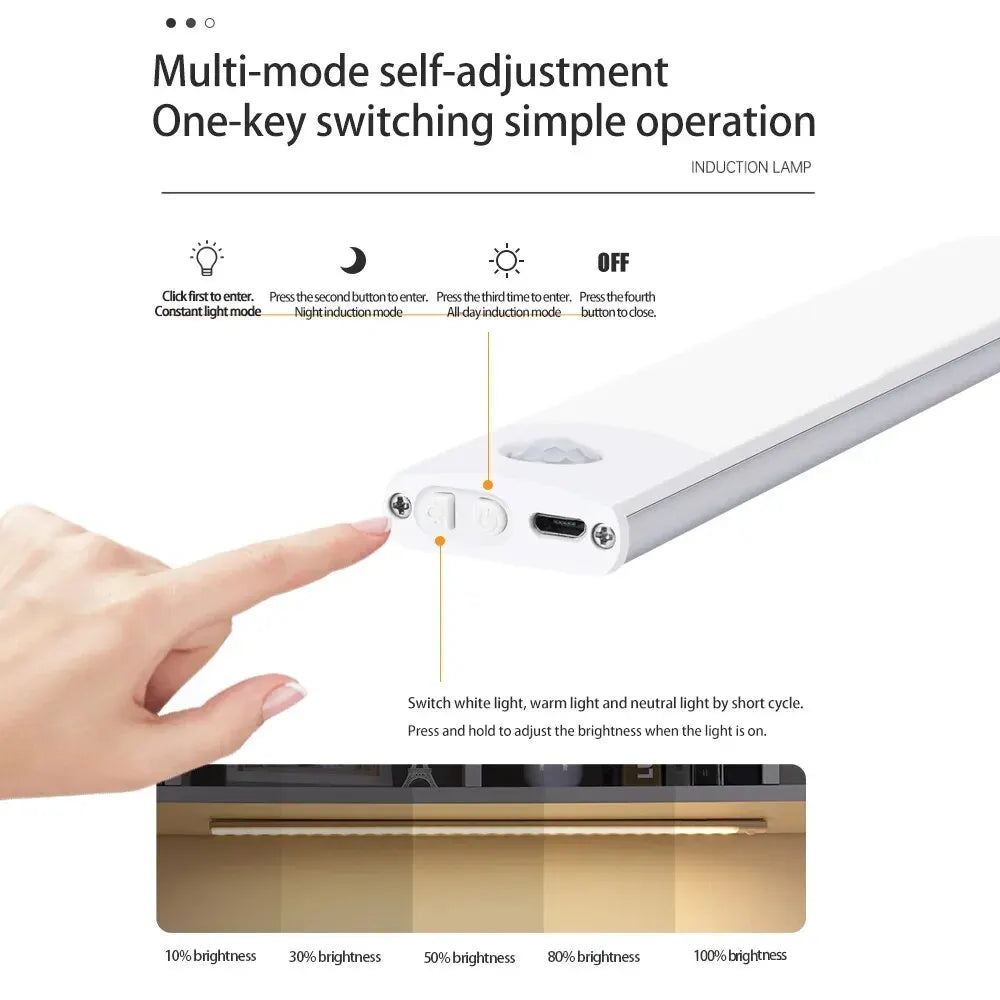 LED skåpbelysning – rörelsesensor nattlampa USB laddbar