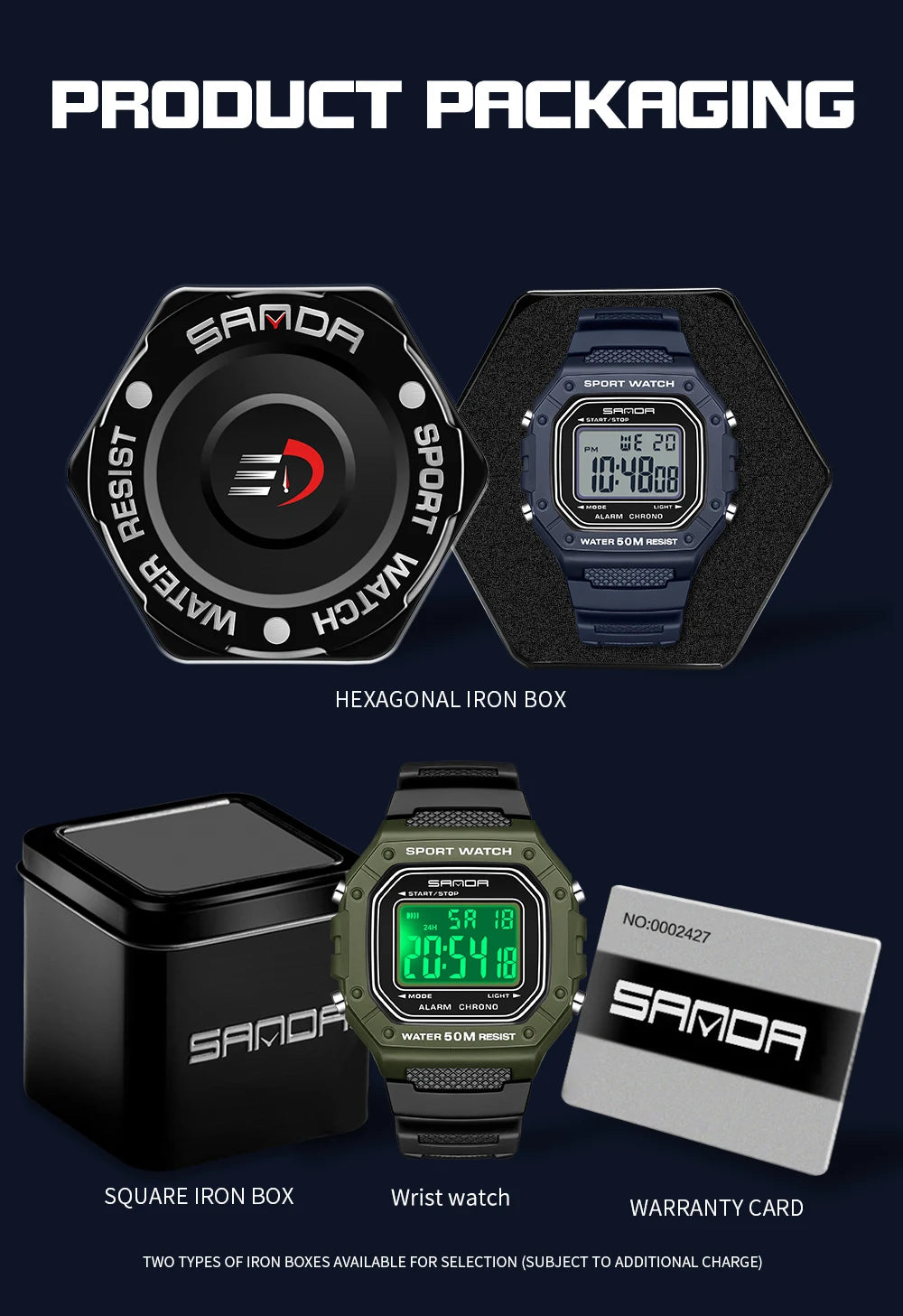 LED sportklocka herr – rektangulär digital display