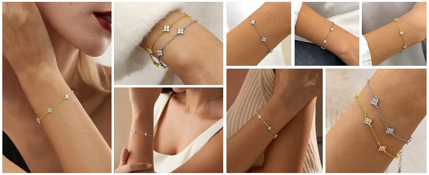 Armband Linn (fyrklöver-armband i guldfärg med zirkoner)