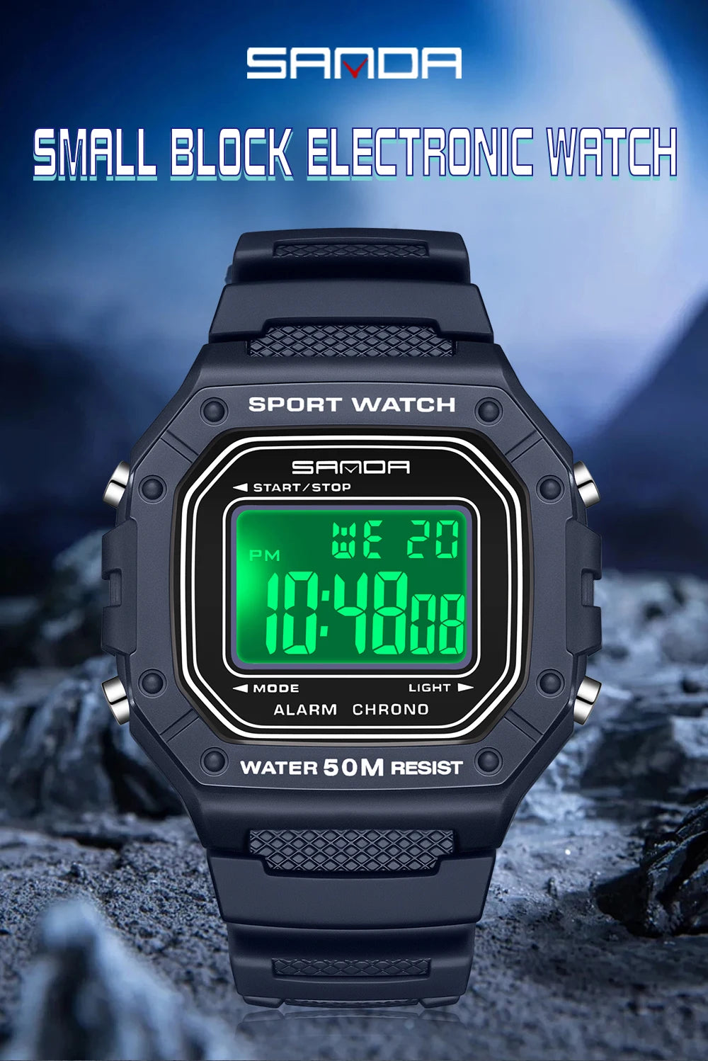 LED sportklocka herr – rektangulär digital display