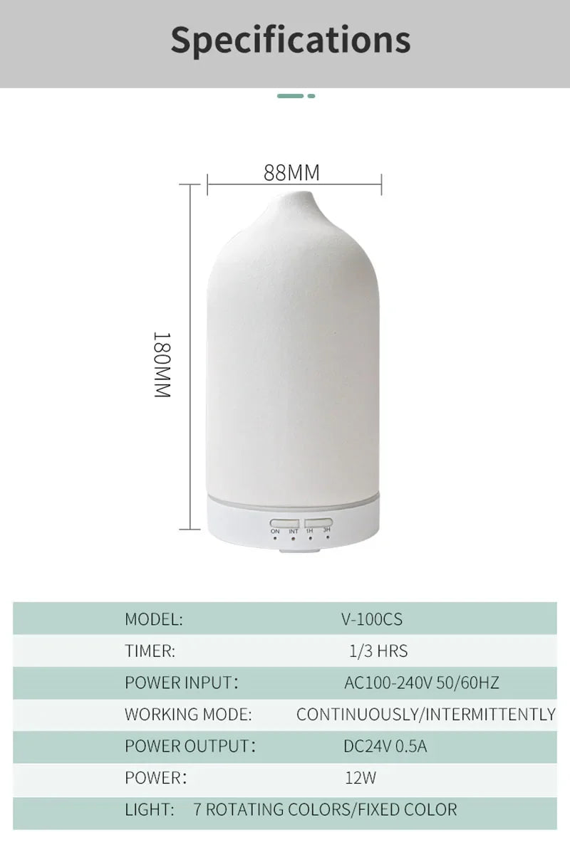 Aromadiffuser keramik – ultraljud luftfuktare med LED & timer