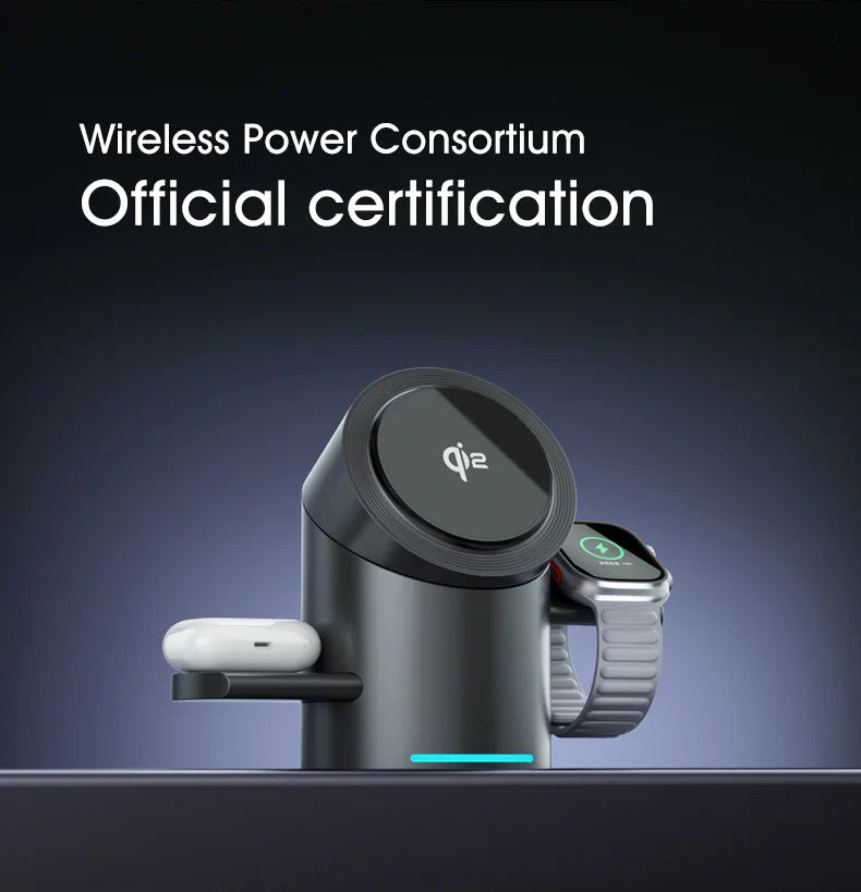 3-i-1 Trådlös Laddstation – Magsafe-Laddare för iPhone, Android, Apple Watch & AirPods