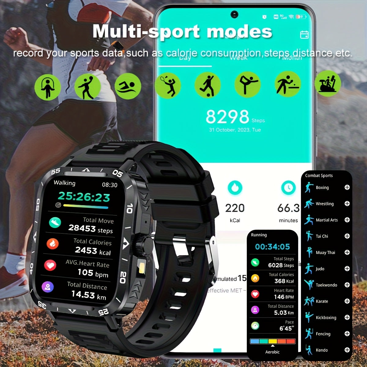 Smartklocka 1,95 tum – kompatibel med iPhone & Android