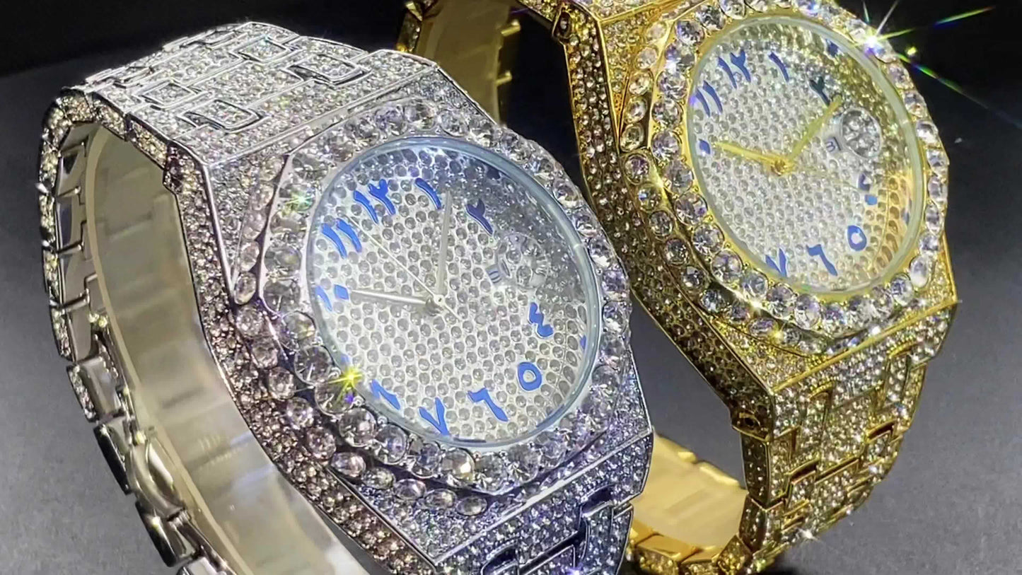 Klocka Magnus (herrklocka i guldfärg med strass & datumvisning)