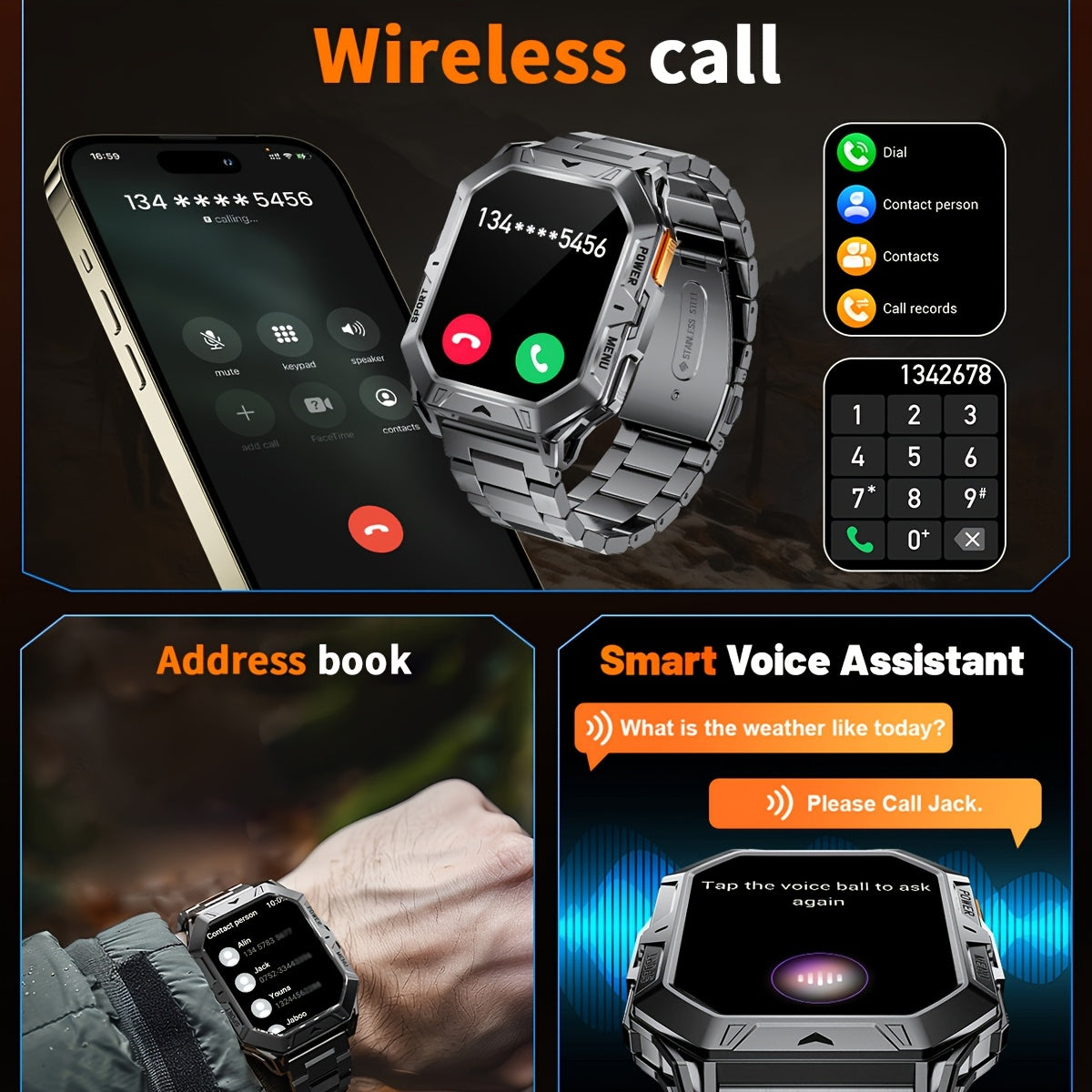 Smartklocka Oskar (AMOLED herrklocka med samtal, kompass & lång batteritid)