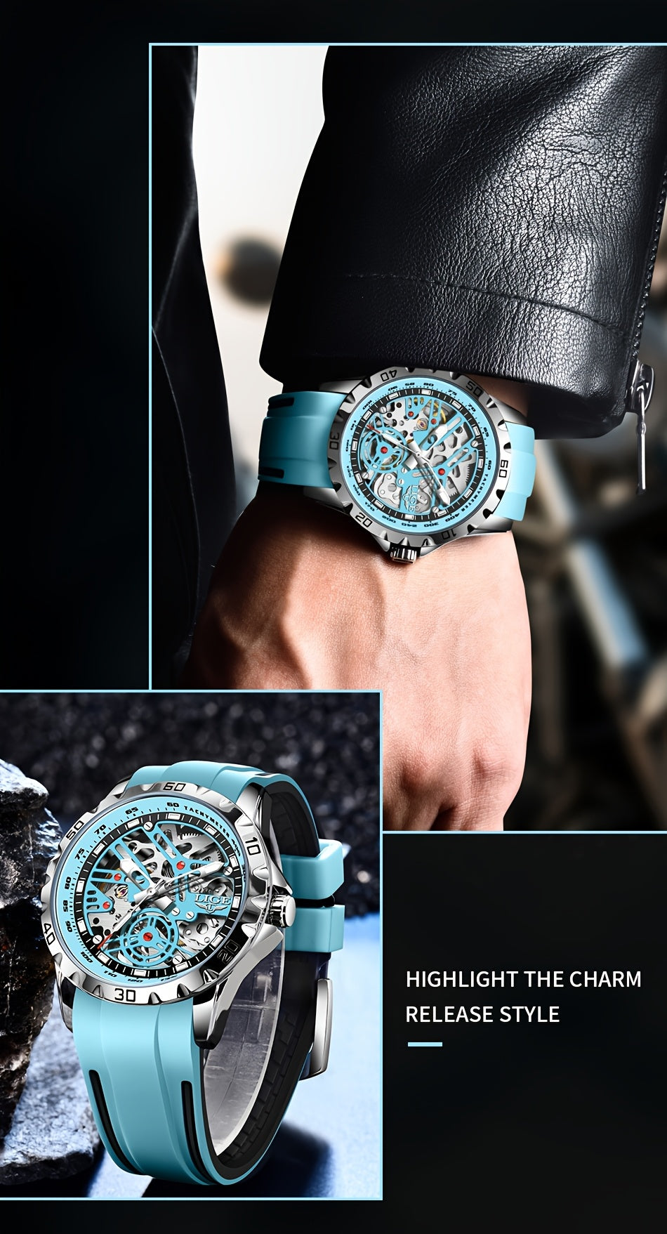 Klocka Patrik (automatisk herrklocka med håldesign & silikonarmband)
