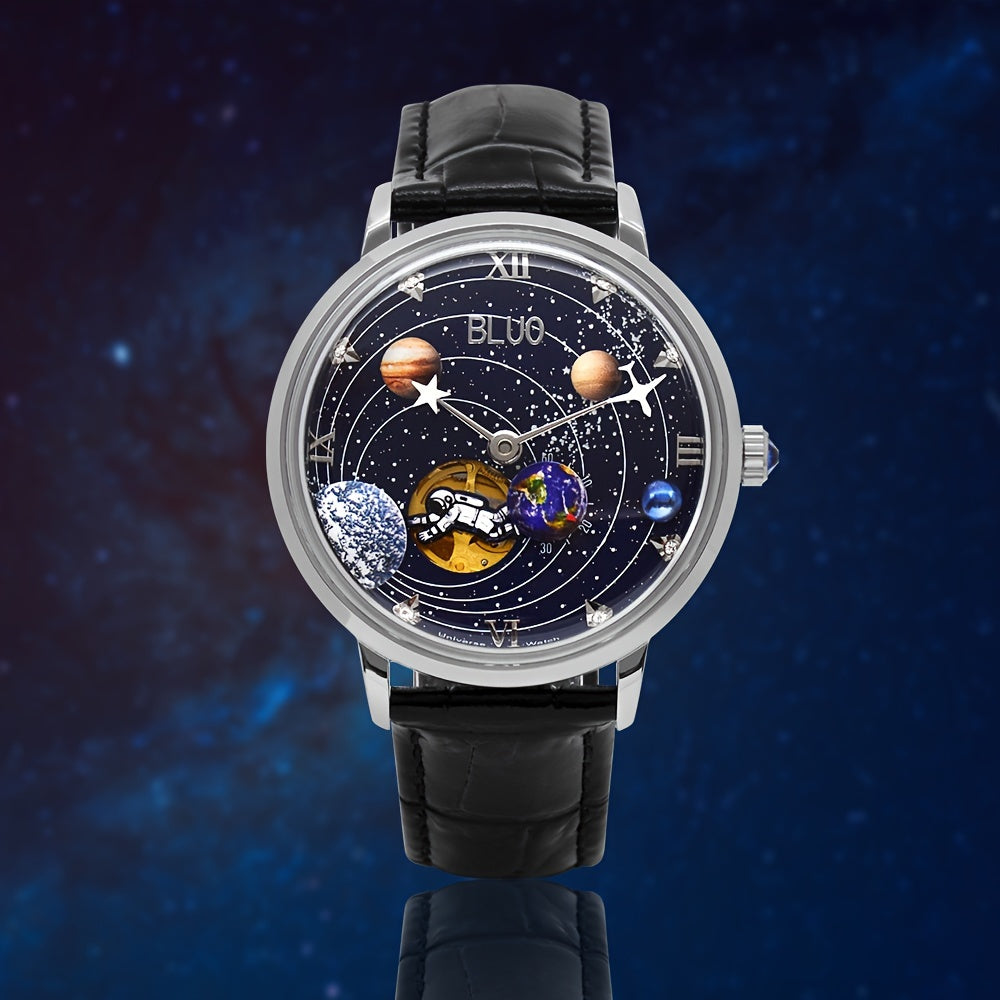 Klocka Niklas (automatisk herrklocka med galaxdesign & läderarmband)
