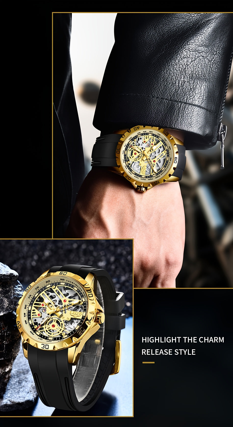 Klocka Patrik (automatisk herrklocka med håldesign & silikonarmband)