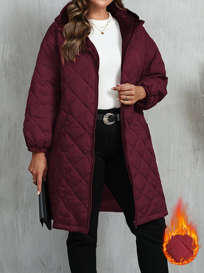 Quiltad jacka dam – elegant lila med huva & dragkedja