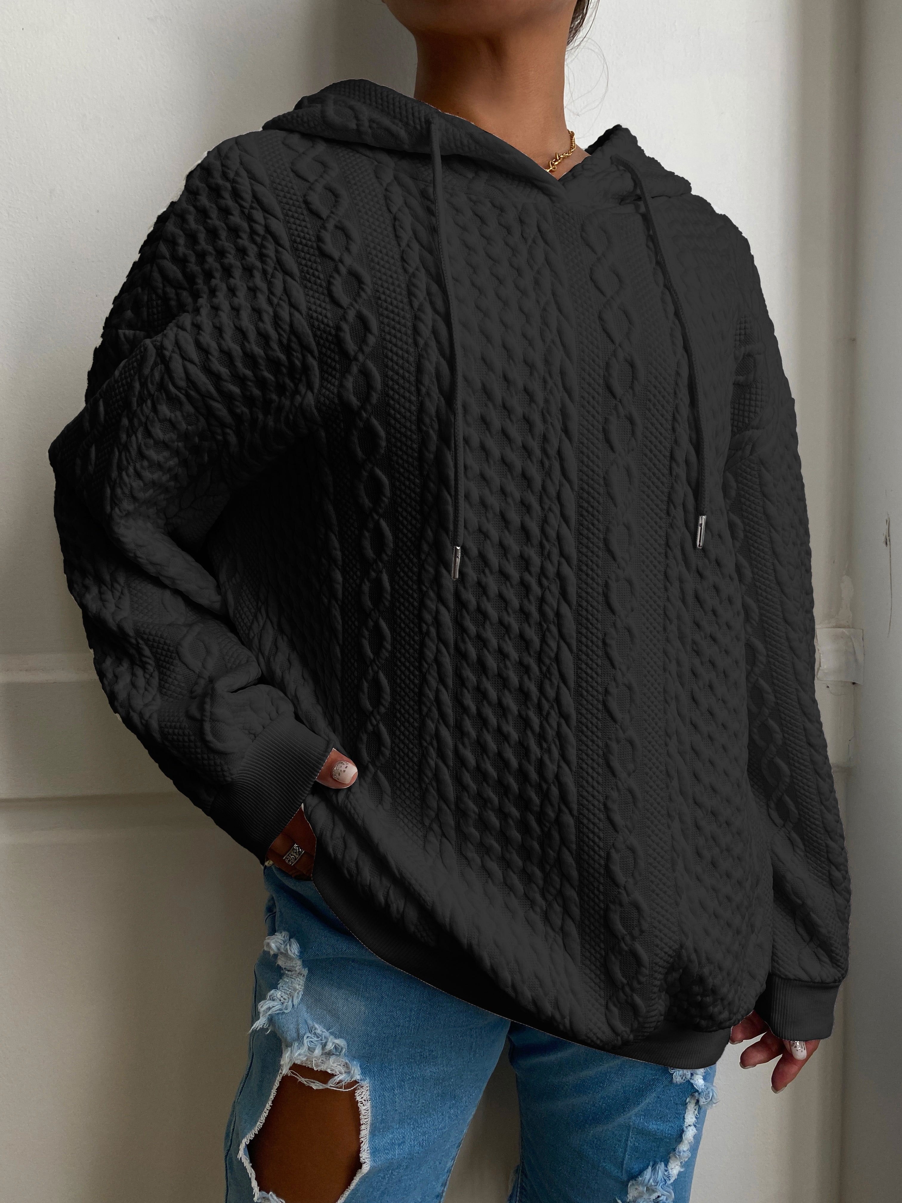 Hoodie dam plus size – ribbad design med huva & dragsko