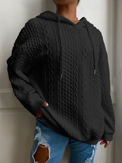 Hoodie dam plus size – ribbad design med huva & dragsko