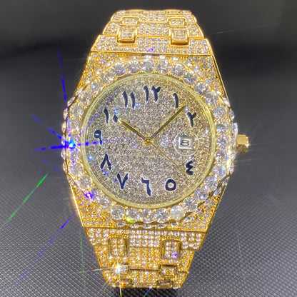 Klocka Magnus (herrklocka i guldfärg med strass & datumvisning)