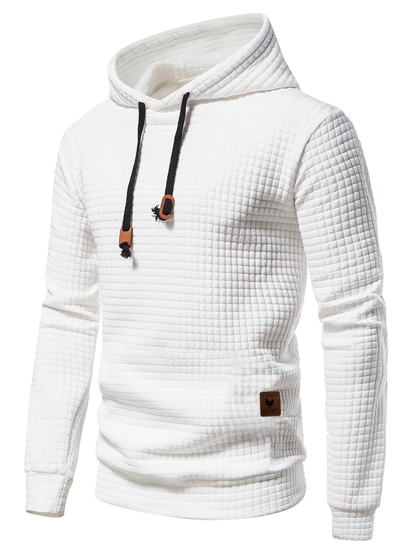 Bohemisk hoodie herr – rutigt långärmad pullover med orange detaljer