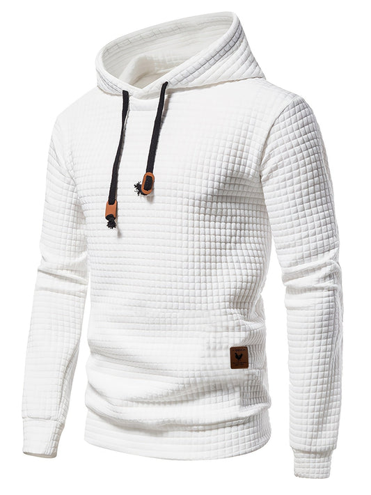 Bohemisk hoodie herr – rutigt långärmad pullover med orange detaljer