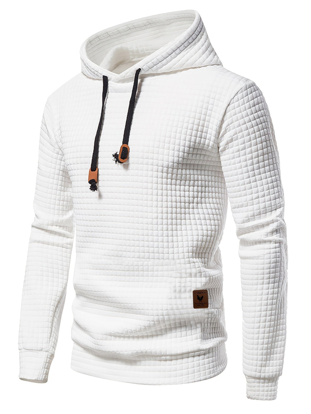 Bohemisk hoodie herr – rutigt långärmad pullover med orange detaljer