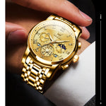 Klocka Andreas (klassisk herrklocka i stål med romerska siffror & månfas)