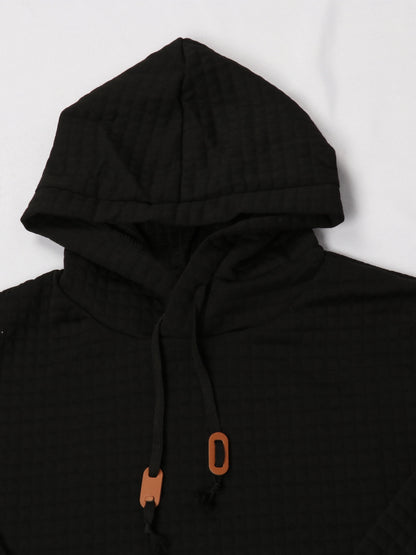 Bohemisk hoodie herr – rutigt långärmad pullover med orange detaljer
