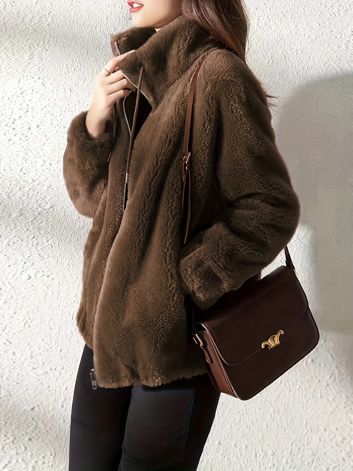 Damjacka röd – mjuk fuskpäls med dragkedja