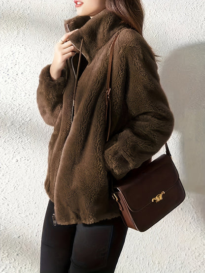 Damjacka röd – mjuk fuskpäls med dragkedja