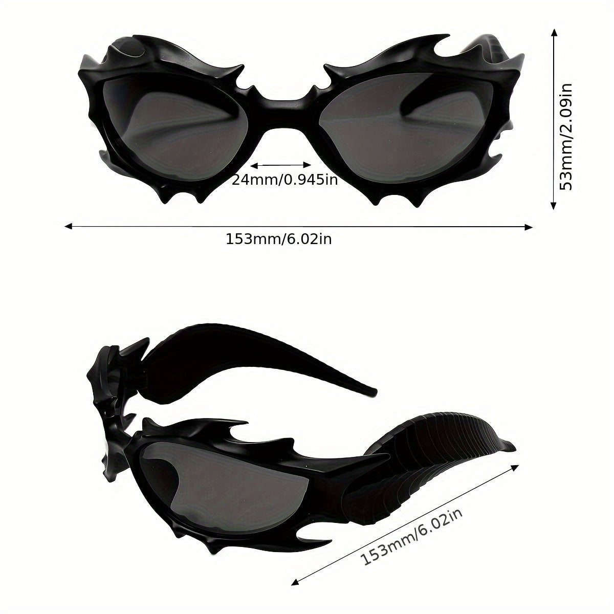 Flame Horns glasögon – streetwear med svarta bågar & metallspikar