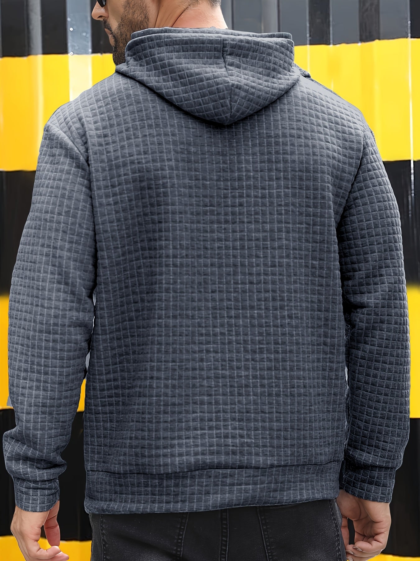 Bohemisk hoodie herr – rutigt långärmad pullover med orange detaljer