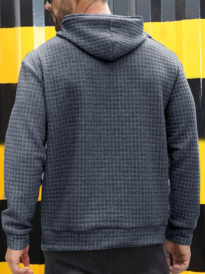 Bohemisk hoodie herr – rutigt långärmad pullover med orange detaljer