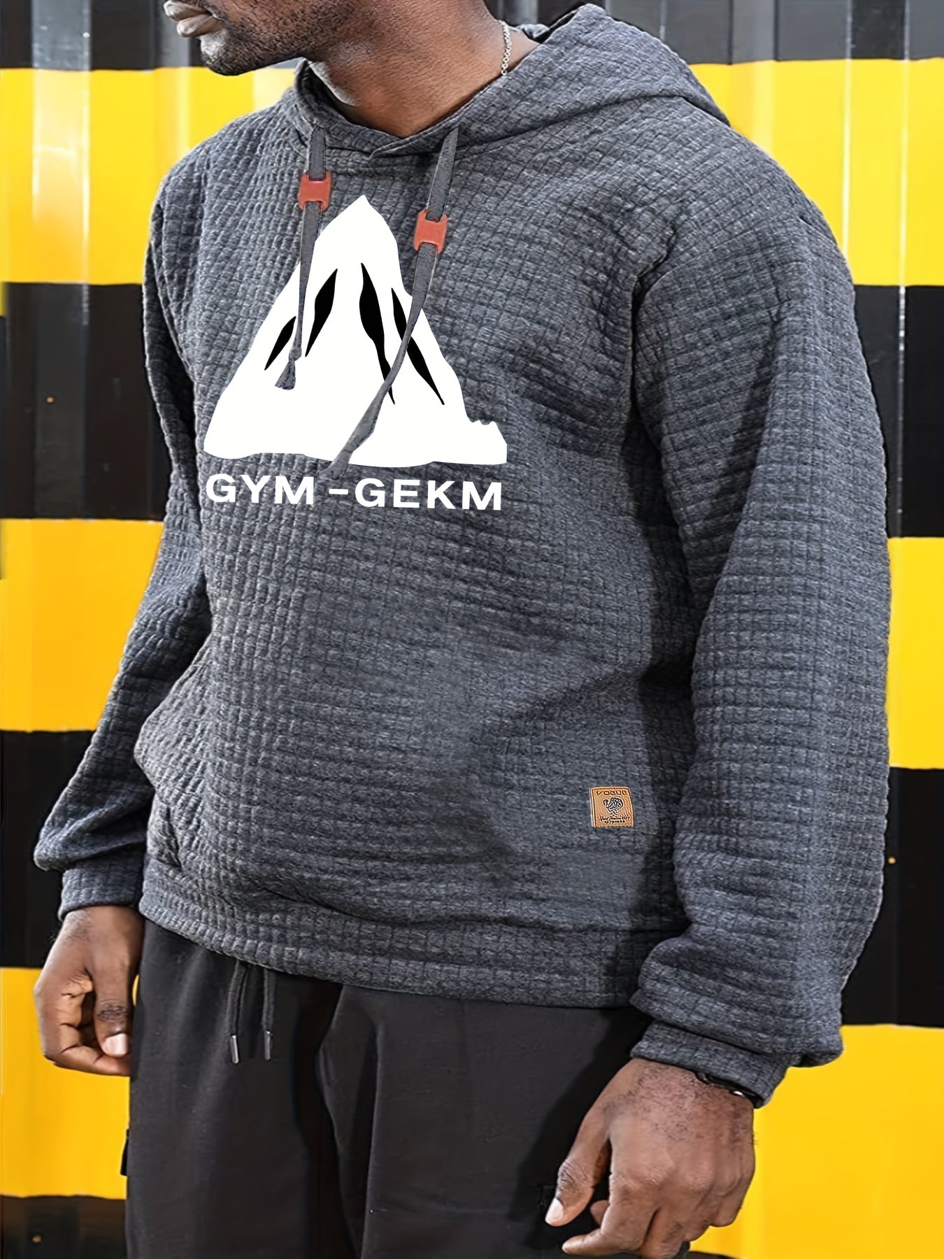 Bohemisk hoodie herr – rutigt långärmad pullover med orange detaljer