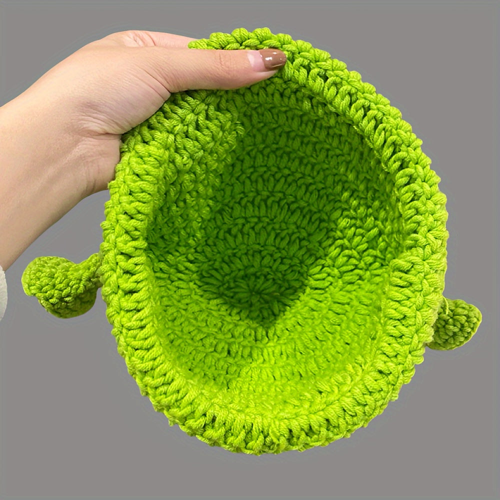 Froggy Mössa, Grön Virkad Vintermössa, Unisex