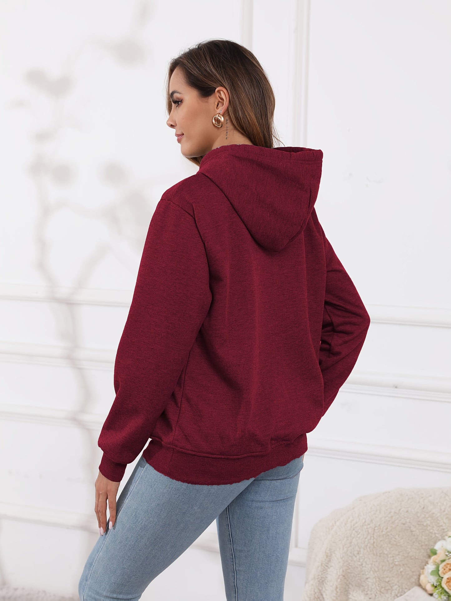 Fleecefodrad hoodie dam – grå med huva & magficka