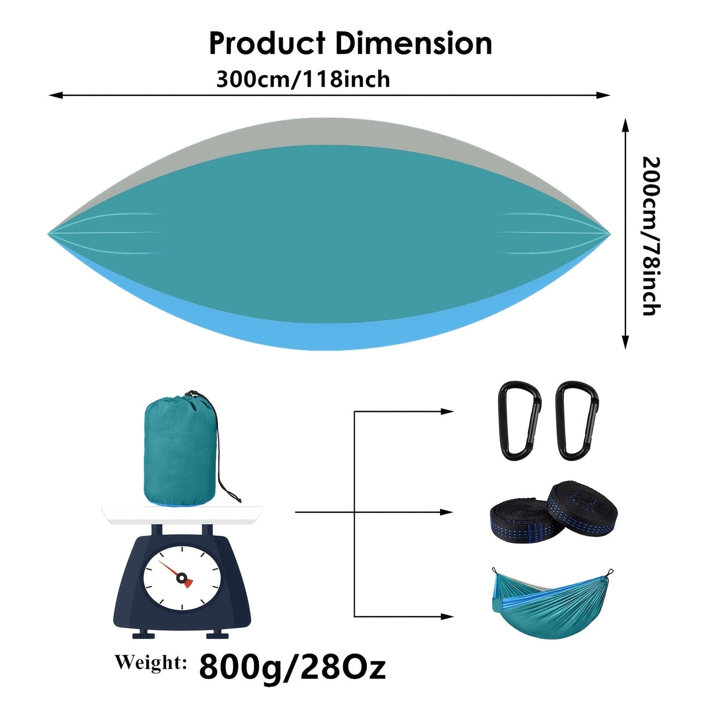 Extra Stor Camping Hängmatta – 3x2 m med Tillbehör