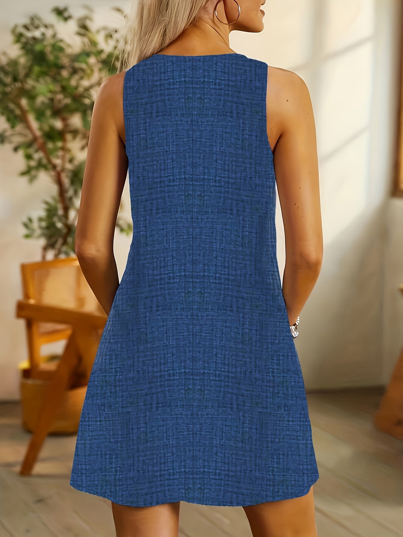 Randig sommarklänning dam – A-linje med fickor