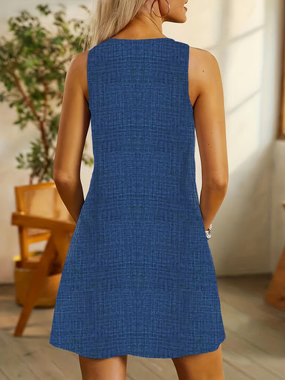 Randig sommarklänning dam – A-linje med fickor