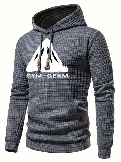 Bohemisk hoodie herr – rutigt långärmad pullover med orange detaljer