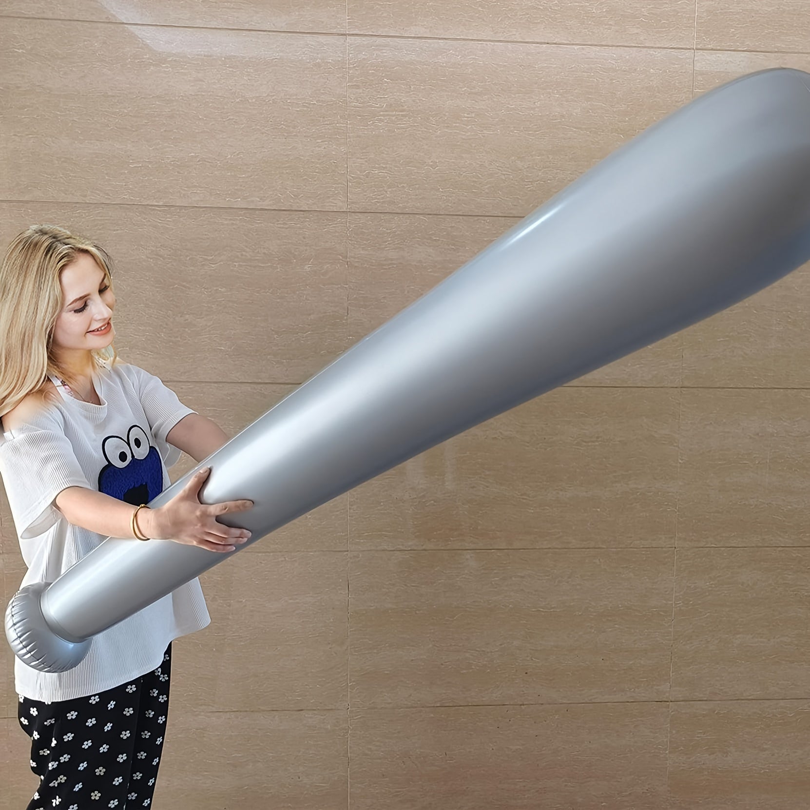 Kjempestor oppblåsbar baseballkølle, sølvfarget