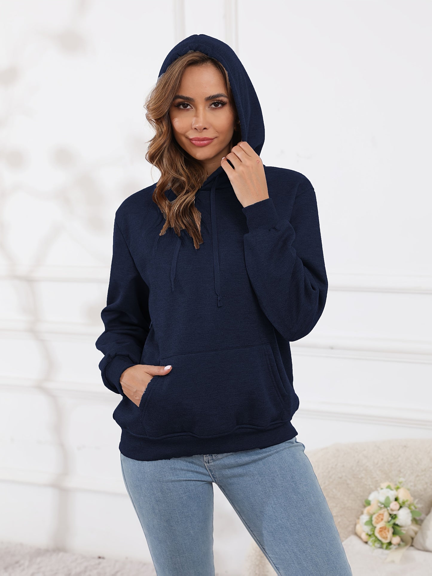 Fleecefodrad hoodie dam – grå med huva & magficka