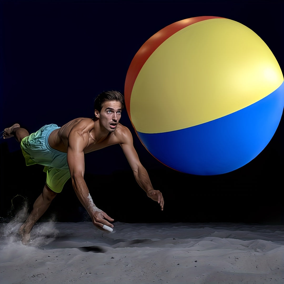 Kjempestor oppblåsbar ball – rød/gul/blå, strandspill