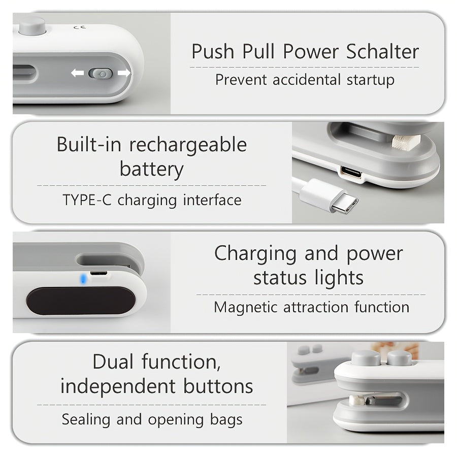 Kannettava pussinsulkija – USB-ladattava minisulkija magneetilla