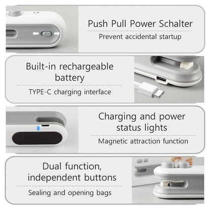 Kannettava pussinsulkija – USB-ladattava minisulkija magneetilla