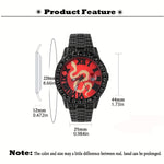 Klocka Johan (herrklocka i guldfärg med röd urtavla, strass & datum)