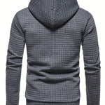 Bohemisk hoodie herr – rutigt långärmad pullover med orange detaljer
