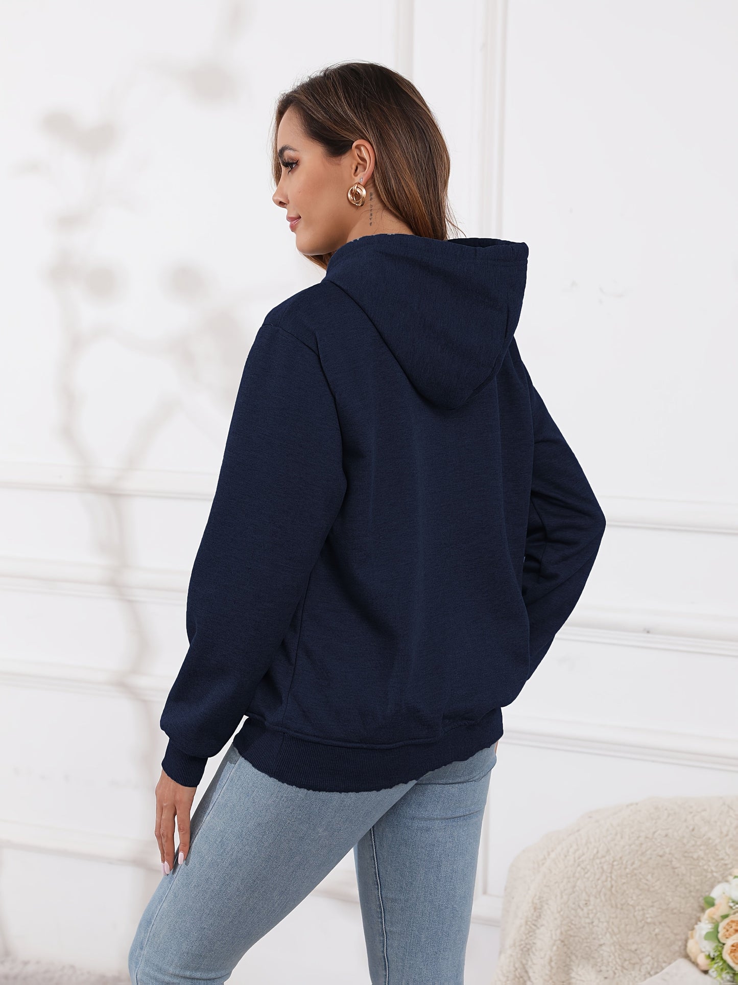 Fleecefodrad hoodie dam – grå med huva & magficka