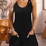 Randig sommarklänning dam – A-linje med fickor