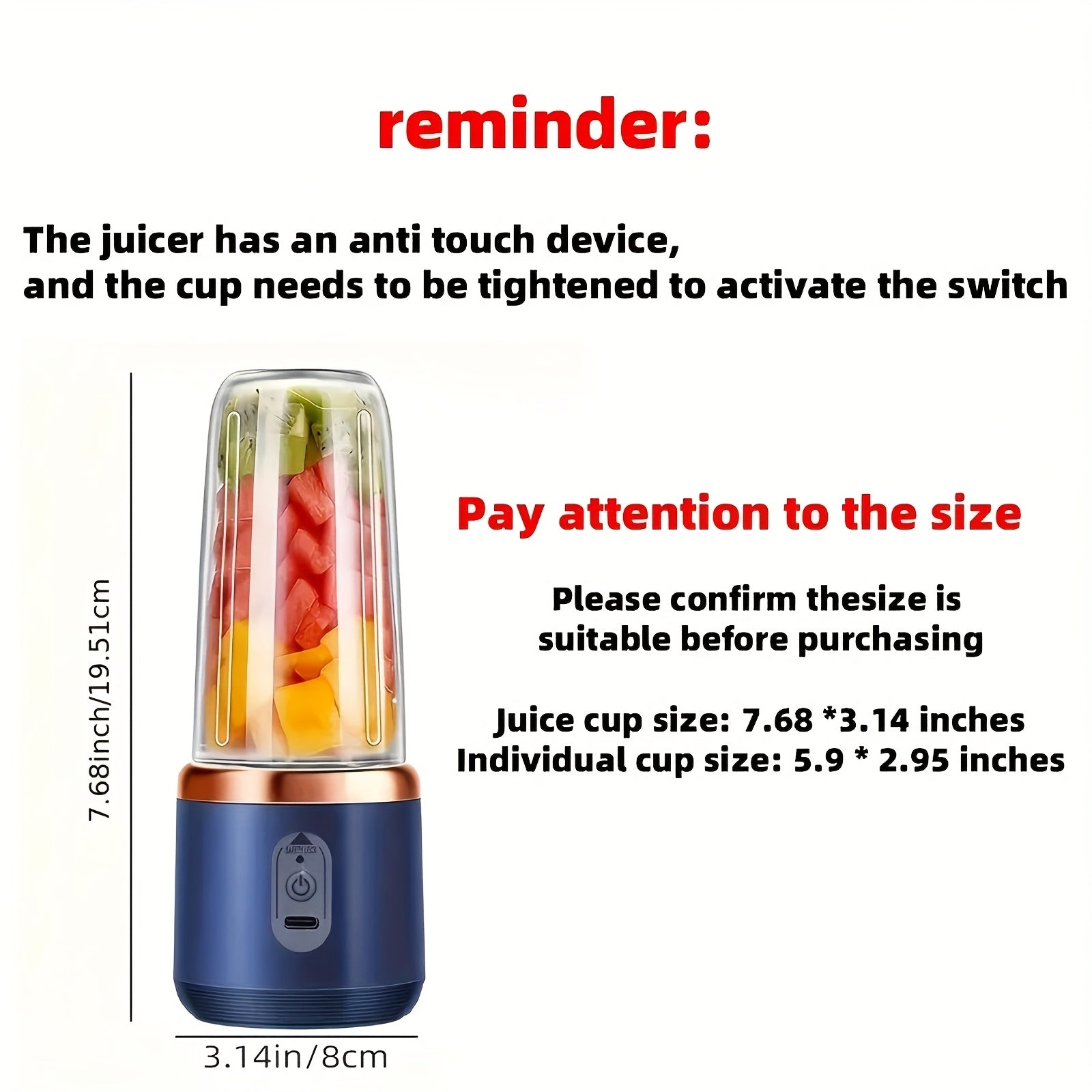 USB Laddningsbar Juiceblender – Portabel med 2 Muggar & Sexbladig Kniv